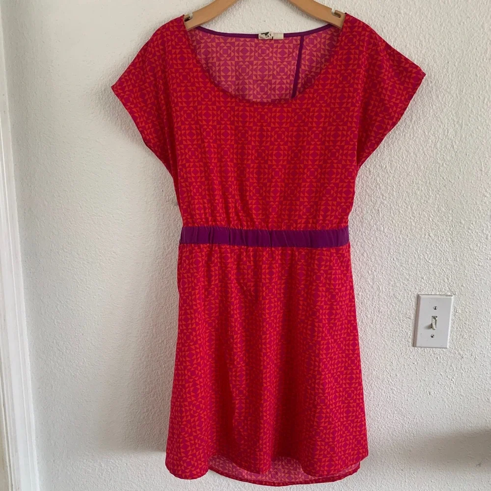 Roxy Womens‎ Geometric Print Open Back Mini Dress Pink Orange Red Size Large